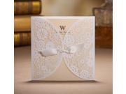 50pcs BHands Laser Cutting Lace Wedding Invitation Cards With Bow Flowers HQ0001 50