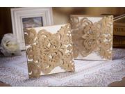 50PCS Wishmade Gold Laser Cutting Lace Wedding Invitation Cards with Flowers HQ0051 50