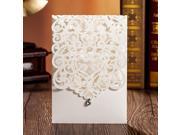 12PCS Wishmade Vertical Ivory Classic Style Wedding Invitations Cards with Rhinestone Hollow Flora Favors HQ1136 12