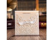12PCS Wishmade White Laser Cutting Lace Wedding Invitation Cards with Bow Hollow Favors HQ1144 12