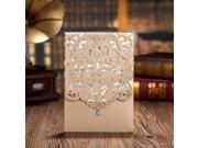 50PCS Wishmade Vertical Gold Classic Style Invitations Cards with Rhinestone Hollow Flora Favors HQ1143 50