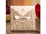 12PCS Wishmade Laser Cutting Lace Wedding Invitation Cards with Bow Hollow Favors HQ1139 12