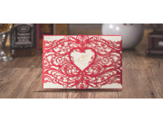 50PCS Wishmade Red Laser Cutting Wedding Invitations with Heart Hollow Favors and Hot Stamping HQ1159H 50