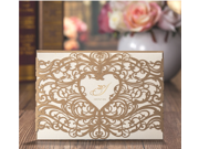50PCS Wishmade Gold Laser Cutting Wedding Invitations with Heart Hollow Favors and Hot Stamping HQ1159j 50