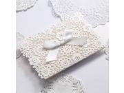 12PCS Wishmade White Classic Horizontal Laser Cutting Lace Wedding Invitations with Hollow Flowers Bowknot HQ1145 12
