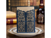 Wishmade 12x Elegant Blue Laser Cutting Bronzing Wedding Invitations with Hollow Favors HQ1270 12