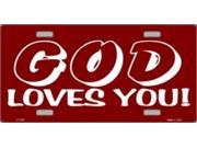 God Loves You On Red Metal License Plate