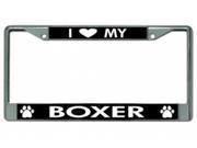 I Love My Boxer Chrome License Plate Frame