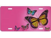 Offset Butterflies On Pink Metal License Plate