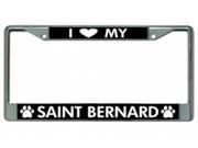 I Love My Saint Bernard Chrome License Plate Frame