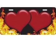 Red Hearts With Real Flames Metal License Plate