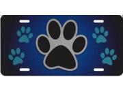 Pawprint Blue With Brushed Aluminium Metal License Plate
