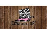 Cowgirl Up Wood Photo License Plate