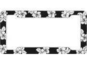 Tropical Flower Black Plastic License Frame. Free Screw Caps Included