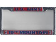 U.S. Army 10th Mountain Chrome License Plate Frame Free Screw Caps with this Frame
