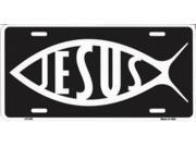 White Jesus Fish On Black License Plate