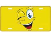 Winking Smiley Face Yellow Metal License Plate