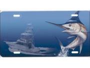 Swordfish w Boat Blue License Plate Free Personalization on this Plate