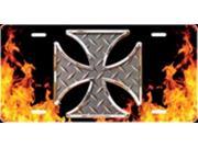 Iron Cross on Flames Airbrush License Plate Free Names on this Air Brush