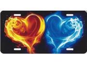 Red And Blue Flaming Hearts Metal License Plate Free Personalization on this Plate