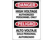 NMC ESD684PB DANGER HIGH VOLTAGE AUTHORIZED PERSONNEL ONLY BILINGUAL 14X10 PS VINYL 1 EACH
