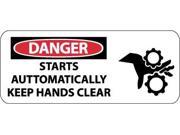 NMC SA157P DANGER STARTS AUTOMATICALLY KEEP HANDS CLEAR W GRAPHIC 7X17 PS VINYL 1 EACH