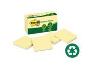 Post it 654RPYW Recycled Note Pads 3 X 3 Canary Yellow 100 Sheet 12 Pack