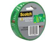 Scotch 3437P4 Expressions Masking Tape .94 Inch X 20Yds Green Striped Triangles