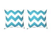 Pair of Turquoise Blue and White Chevron Print In Outdoor Throw Pillows