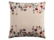 20 In. X 20 In. Beige Decorative Pillow With Print Embroidery Work