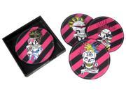 2 Sets Of 4 Ed Hardy PUNKED Skull Leather Coasters