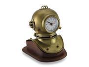 Brass Finish Mark V Diver Helmet Statue Clock on Wood Base