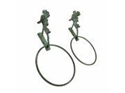 Pair of Cast Iron Bird Towel Rings Verdigris Finish