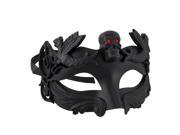 Black Venetian Style Half Face Masquerade Mask w Jeweled Skull