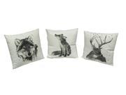 Set of 3 Wildlife Watercolor Print Deer Wolf and Fox Throw Pillows