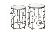 Halcyon Brushed Metallic Silver Circles And Mirror Accent Tables