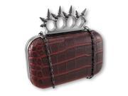 Croc Textured Clutch Purse with Gunmetal Knuckle Duster Handle