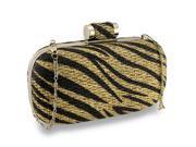 Tiger Striped Basket Weave Evening Clutch w Removable Chain Strap