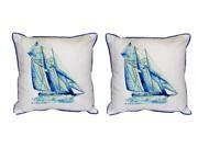 Pair of Betsy Drake Blue Sailboat Large Indoor Outdoor Pillows