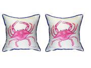 Pair of Betsy Drake Pink Crab Large Pillows 18 Inch x 18 Inch