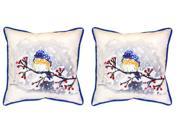 Pair of Betsy Drake Blue Bird and Snow Large Indoor Outdoor Pillows 18x18