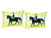 Pair of Betsy Drake Black Horse Rider Large Indoor Outdoor Pillows 16 InX20 In