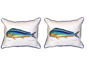 Pair of Betsy Drake Dolphin Fish Mahi Large Indoor Outdoor Pillows