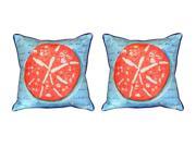 Pair of Betsy Drake Coral Sand Dollar Blue Large Pillows 18 Inchx18 Inch