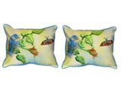 Pair of Betsy Drake Blue Bird Large Pillows 15 Inch x 22 Inch
