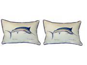 Pair of Betsy Drake Blue Marlin Large Pillows 15 Inch x 22 Inch
