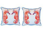 Pair of Betsy Drake Coral Sea Horses Large Indoor Outdoor Pillows