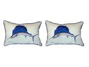 Pair of Betsy Drake Sailfish Large Indoor Outdoor Pillows 15 Inch x 22 Inch