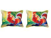 Pair of Betsy Drake Red Rooster Large Indoor Outdoor Pillows 16 Inch x 20 Inch