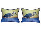 Pair of Betsy Drake Blue Heron Large Pillows 15 Inch x 22 Inch